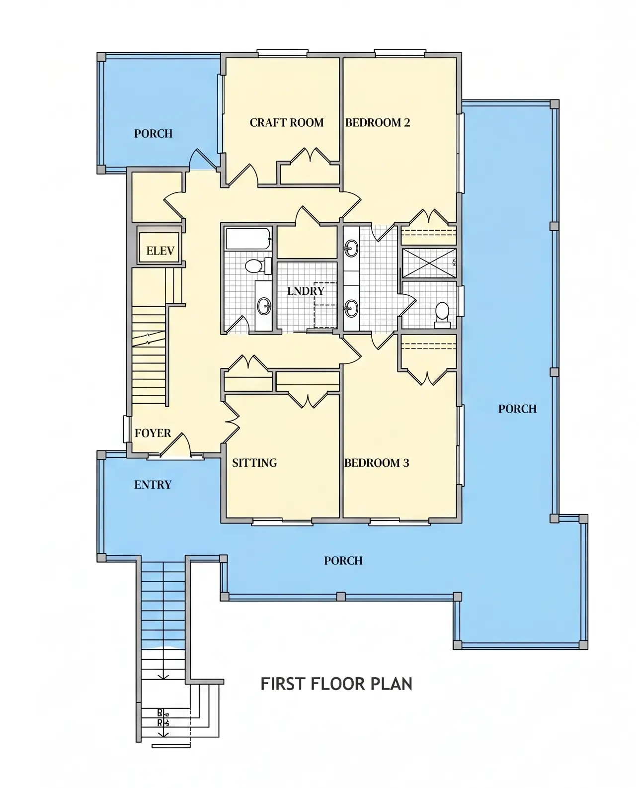 1. stāvs 8 – Trīsstāvu mājas projekts 379 m²: 3 Guļamistabas, Darba istaba, 6 Vannasistabas, Atvērta virtuve, Garāža — 85789R