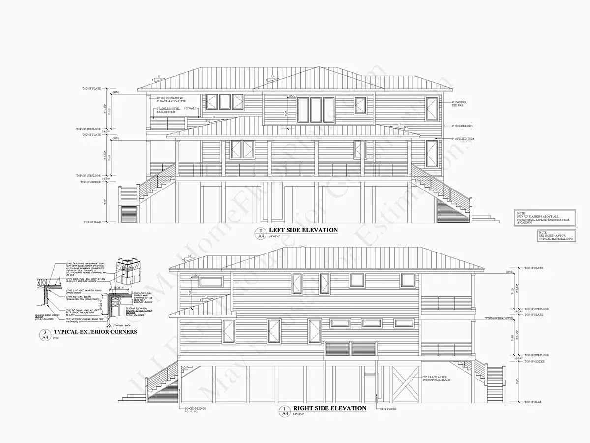 Fasādes 12 – Trīsstāvu mājas projekts 279 m²: 4 Guļamistabas, Darba istaba, 5 Vannasistabas, Atvērta virtuve, Garāža — 21358R