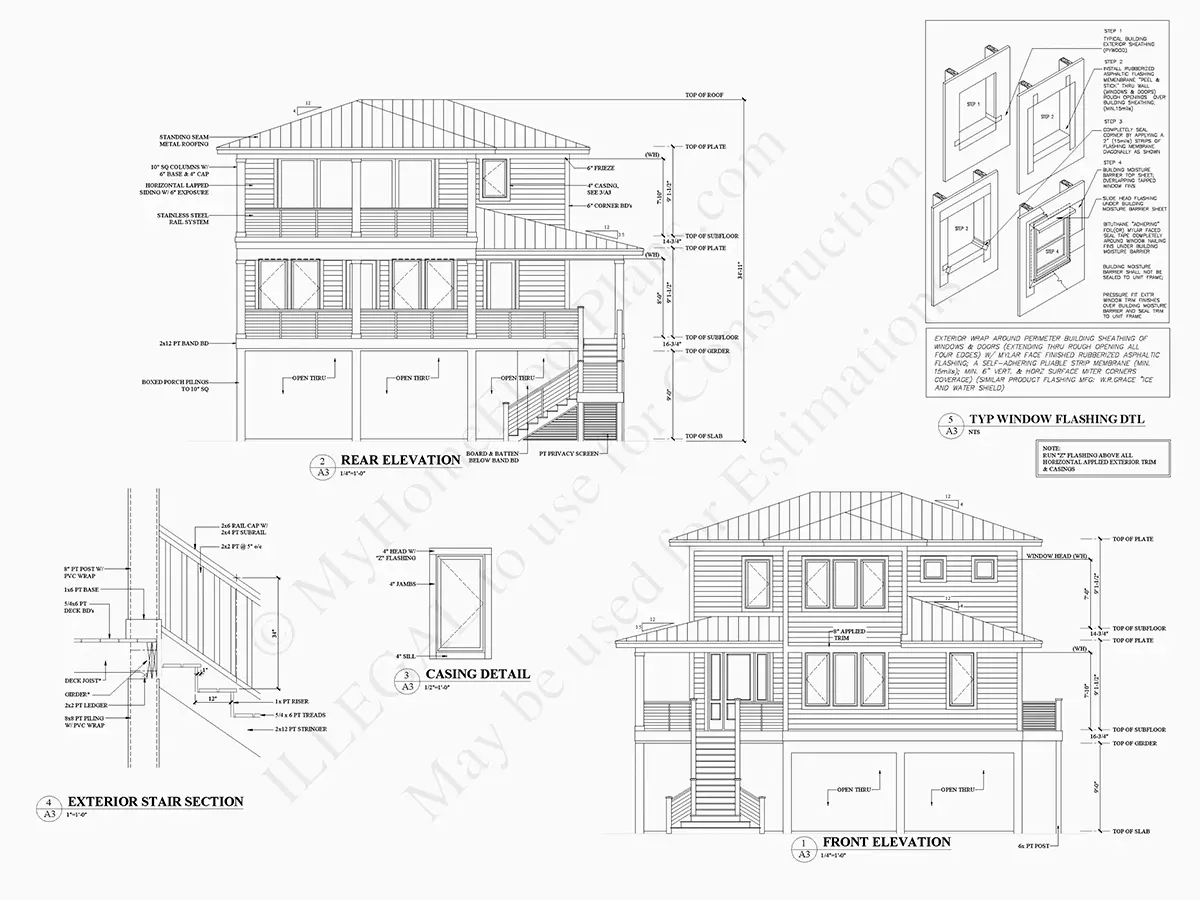 Fasādes 11 – Trīsstāvu mājas projekts 279 m²: 4 Guļamistabas, Darba istaba, 5 Vannasistabas, Atvērta virtuve, Garāža — 21358R