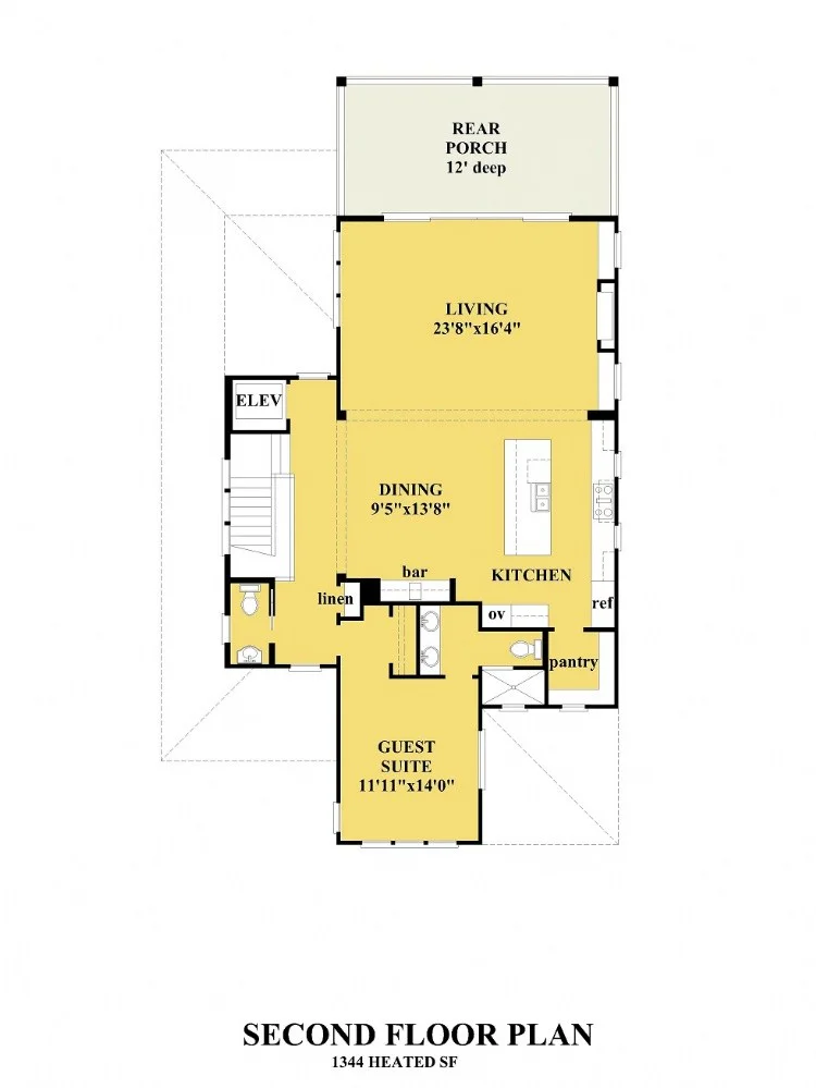 2. stāvs 15 – Trīsstāvu mājas projekts 279 m²: 4 Guļamistabas, Darba istaba, 5 Vannasistabas, Atvērta virtuve, Garāža — 21358R