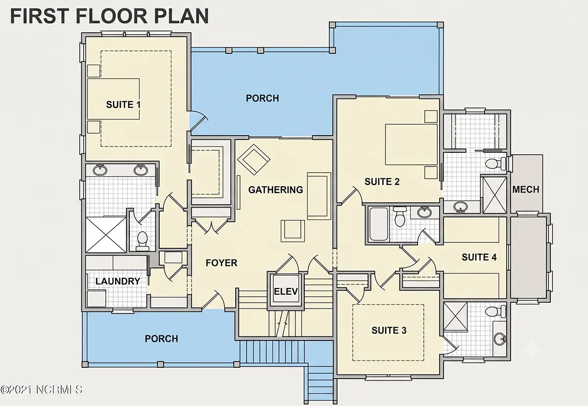 1. stāvs 19 – Trīsstāvu mājas projekts 301 m²: 4 Guļamistabas, 4 Vannasistabas, Atvērta virtuve, Garāža — 87724R