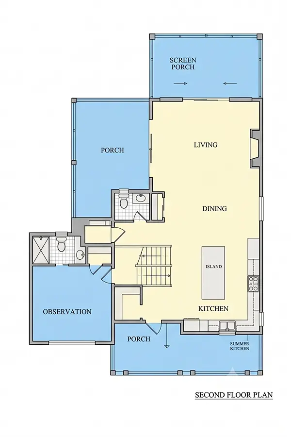2. stāvs 10 – Trīsstāvu mājas projekts 256 m²: 3 Guļamistabas, 5 Vannasistabas, Atvērta virtuve, Garāža — 44310R