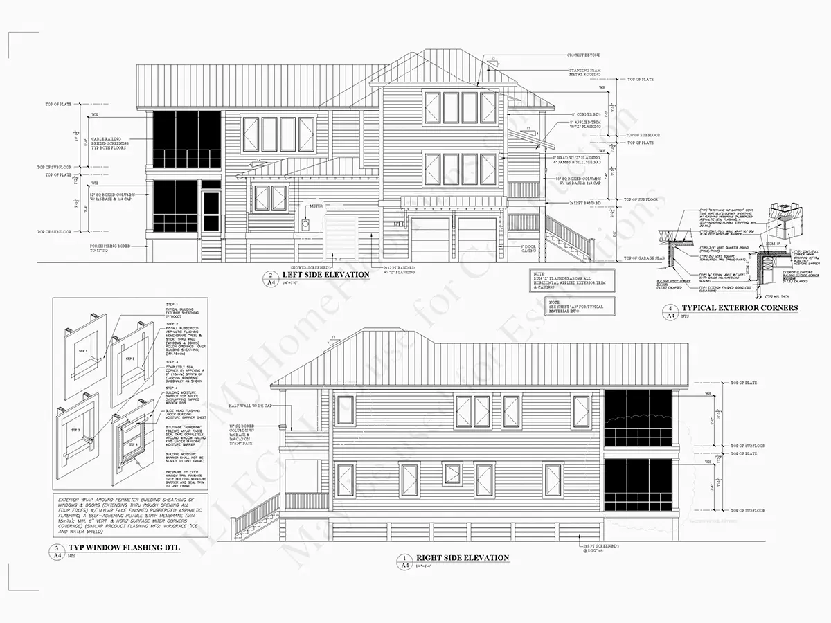 Fasādes 7 – Trīsstāvu mājas projekts 256 m²: 3 Guļamistabas, 5 Vannasistabas, Atvērta virtuve, Garāža — 44310R