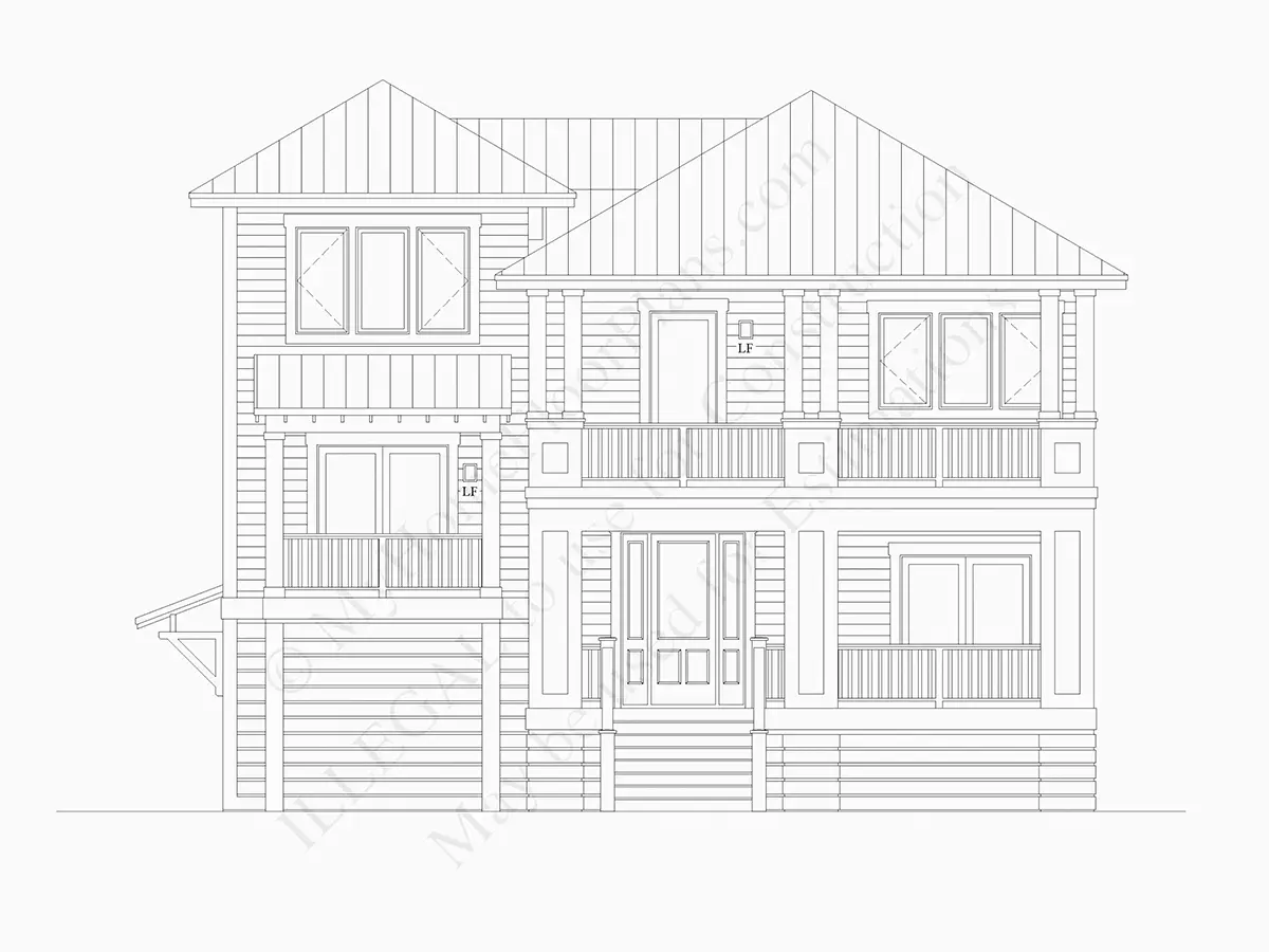 Fasādes 5 – Trīsstāvu mājas projekts 256 m²: 3 Guļamistabas, 5 Vannasistabas, Atvērta virtuve, Garāža — 44310R