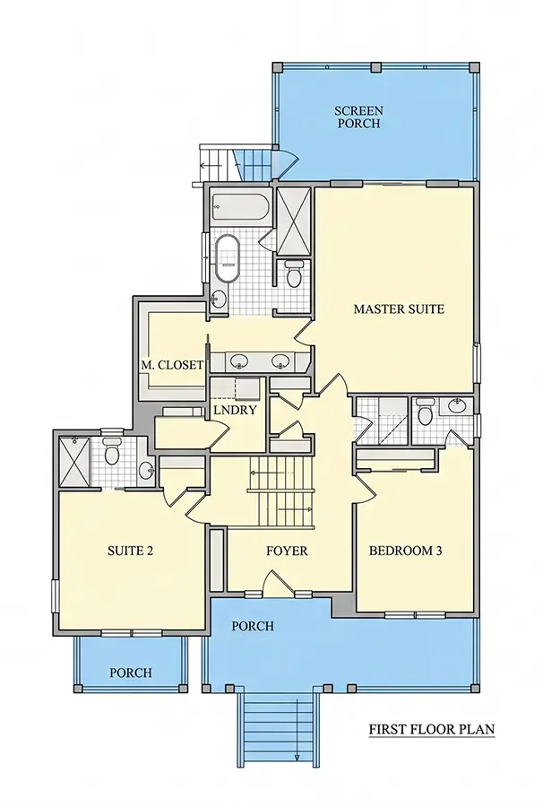 1. stāvs 9 – Trīsstāvu mājas projekts 256 m²: 3 Guļamistabas, 5 Vannasistabas, Atvērta virtuve, Garāža — 44310R