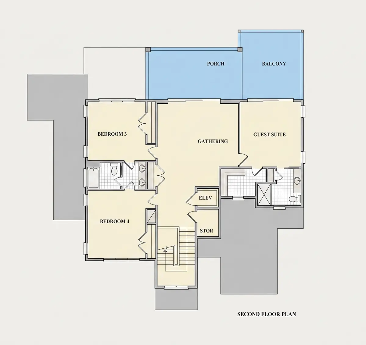 2. stāvs 9 – Trīsstāvu mājas projekts 382 m²: 4 Guļamistabas, Darba istaba, 4 Vannasistabas, Atvērta virtuve, Garāža — 24376R