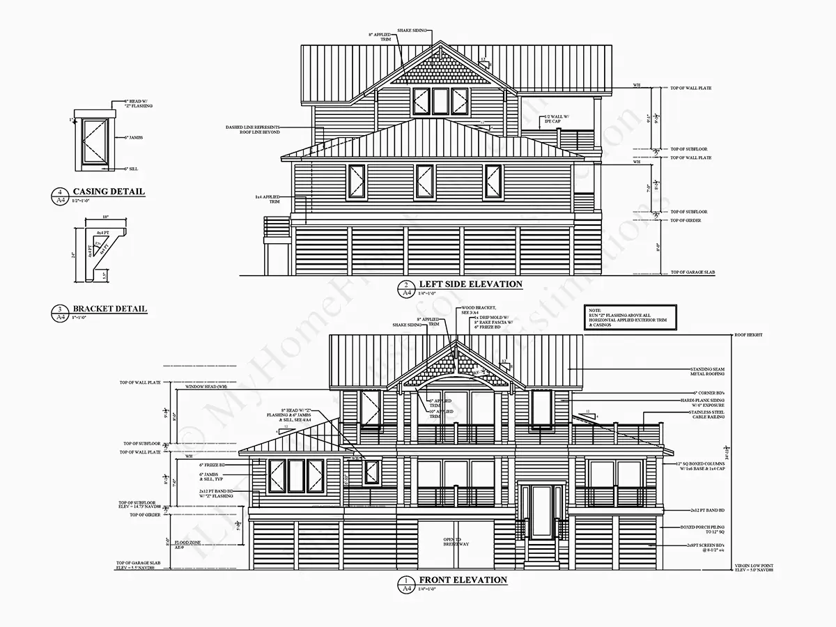 Fasādes 4 – Trīsstāvu mājas projekts 275 m²: 3 Guļamistabas, 3 Vannasistabas, Atvērta virtuve, Garāža — 92647R