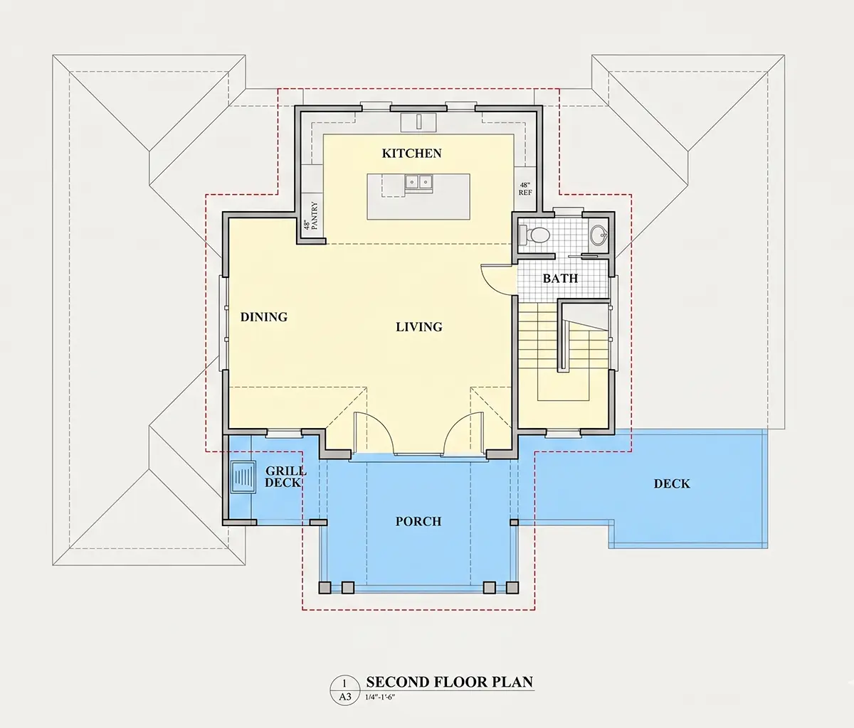 2. stāvs 8 – Trīsstāvu mājas projekts 275 m²: 3 Guļamistabas, 3 Vannasistabas, Atvērta virtuve, Garāža — 92647R