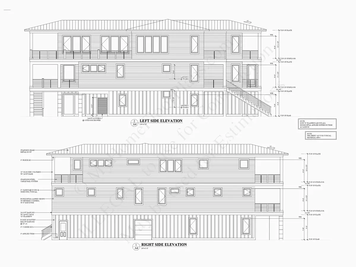 Fasādes 29 – Trīsstāvu mājas projekts 446 m²: 5 Guļamistabas, Darba istaba, 6 Vannasistabas, Atvērta virtuve, Garāža — 96183R