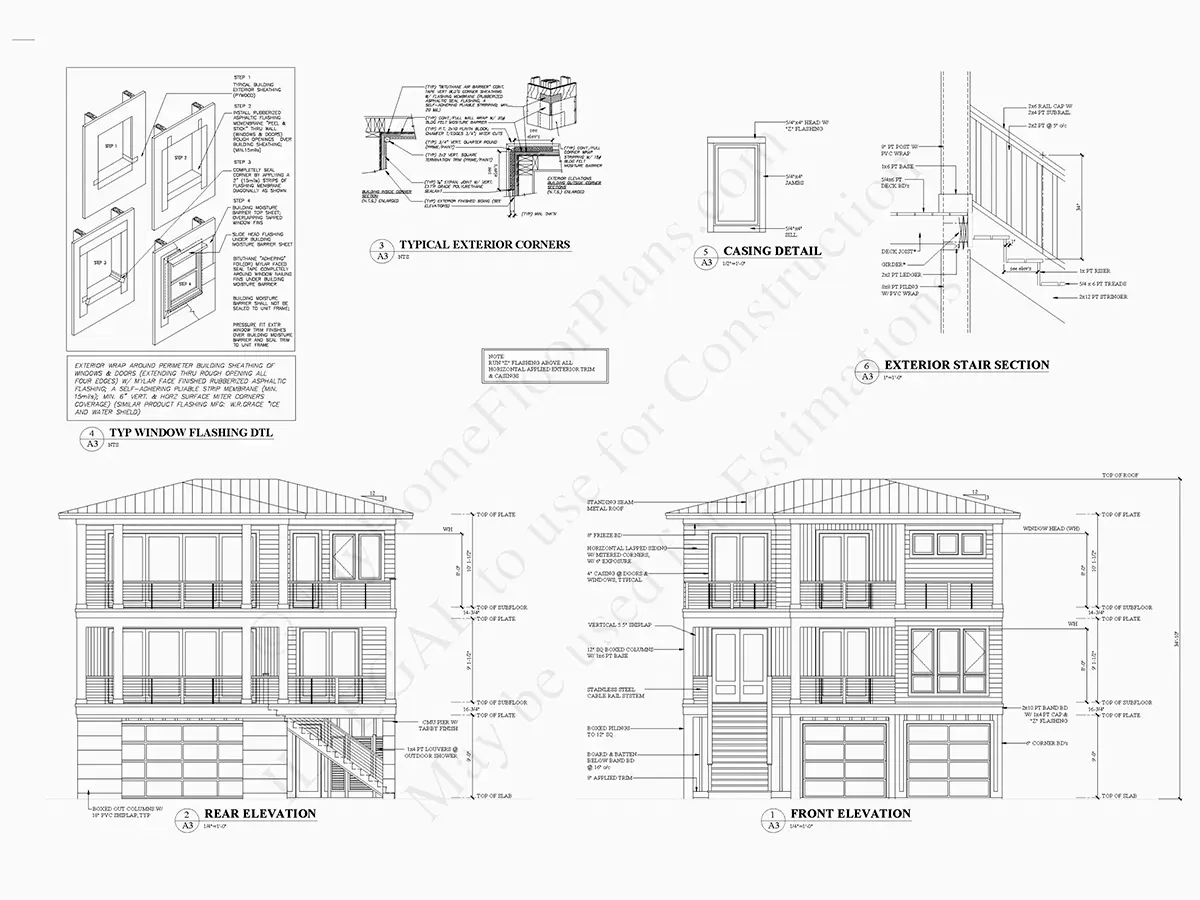 Fasādes 27 – Trīsstāvu mājas projekts 446 m²: 5 Guļamistabas, Darba istaba, 6 Vannasistabas, Atvērta virtuve, Garāža — 96183R