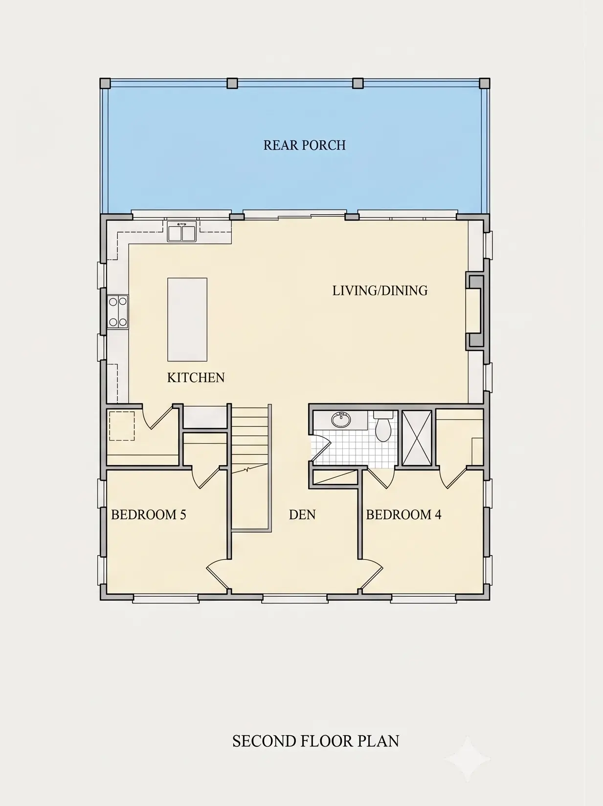 2. stāvs 23 – Divstāvu mājas projekts 219 m²: 5 Guļamistabas, 3 Vannasistabas, Atvērta virtuve, bez Garāžas — 53391R