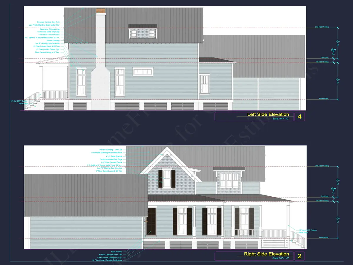 Fasādes 7 – Divstāvu mājas projekts 275 m²: 3 Guļamistabas, Darba istaba, 5 Vannasistabas, Atvērta virtuve, Garāža — 85873R