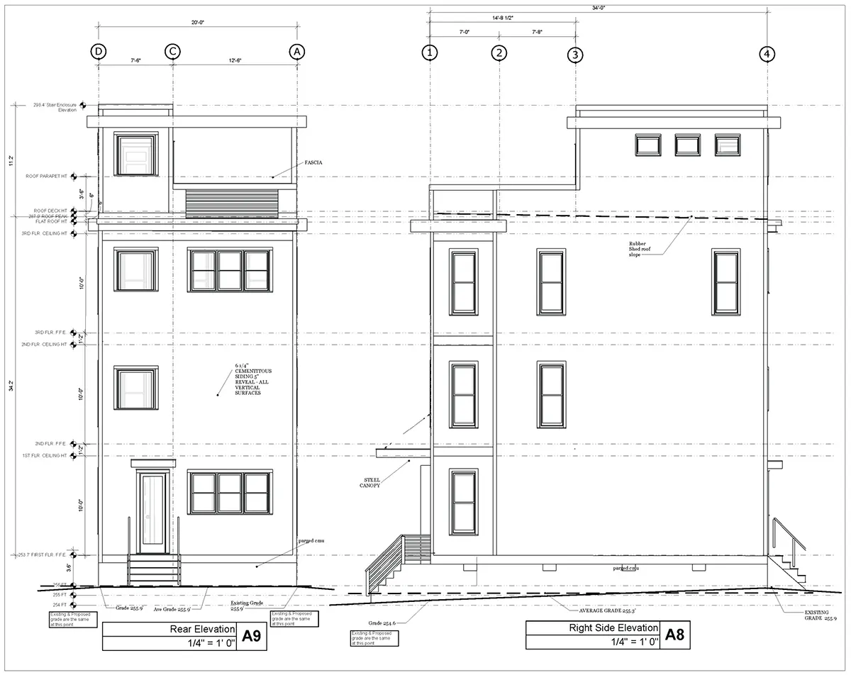 Fasādes 6 – Trīsstāvu mājas projekts 200 m²: 3 Guļamistabas, Darba istaba, 3 Vannasistabas, Atvērta virtuve, bez Garāžas — 94090R