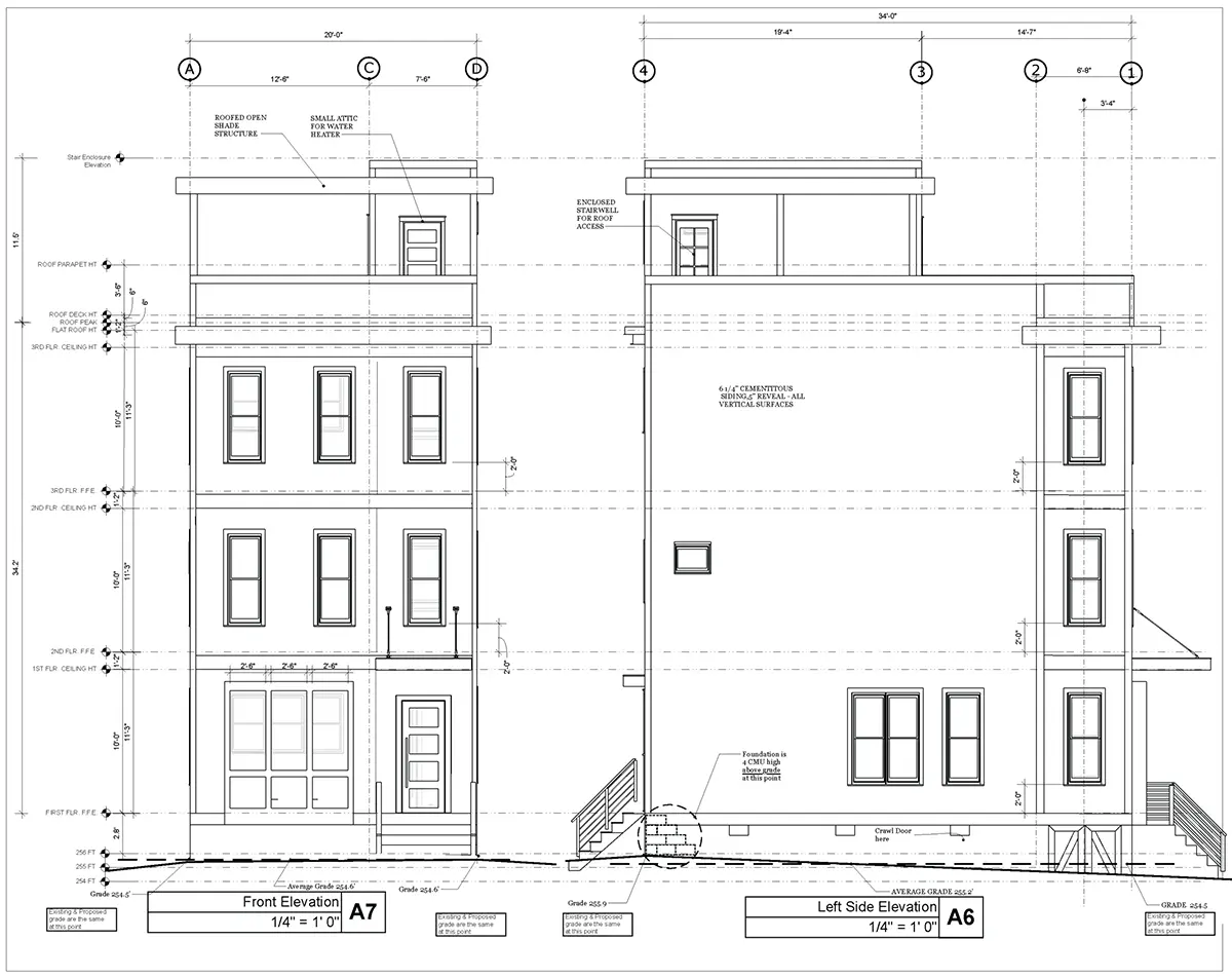 Fasādes 5 – Trīsstāvu mājas projekts 200 m²: 3 Guļamistabas, Darba istaba, 3 Vannasistabas, Atvērta virtuve, bez Garāžas — 94090R