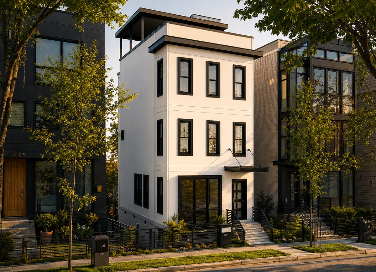 Galvenie attēli 2 – Trīsstāvu mājas projekts 200 m²: 3 Guļamistabas, Darba istaba, 3 Vannasistabas, Atvērta virtuve, bez Garāžas — 94090R