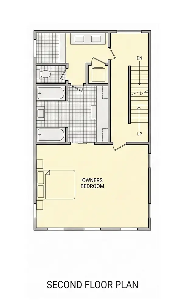 2. stāvs 9 – Trīsstāvu mājas projekts 200 m²: 3 Guļamistabas, Darba istaba, 3 Vannasistabas, Atvērta virtuve, bez Garāžas — 94090R