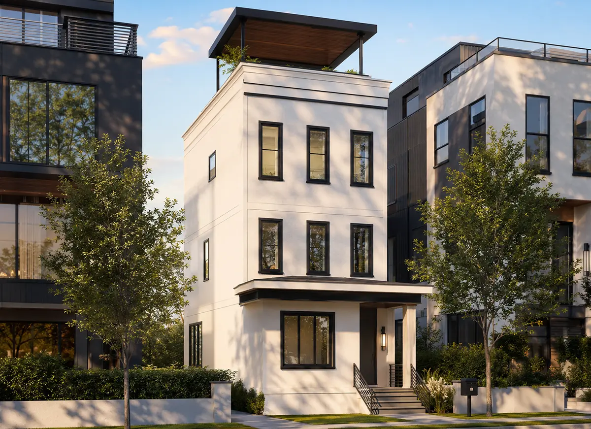 Galvenie attēli 3 – Trīsstāvu mājas projekts 209 m²: 3 Guļamistabas, Darba istaba, 4 Vannasistabas, Atvērta virtuve, bez Garāžas — 24064R