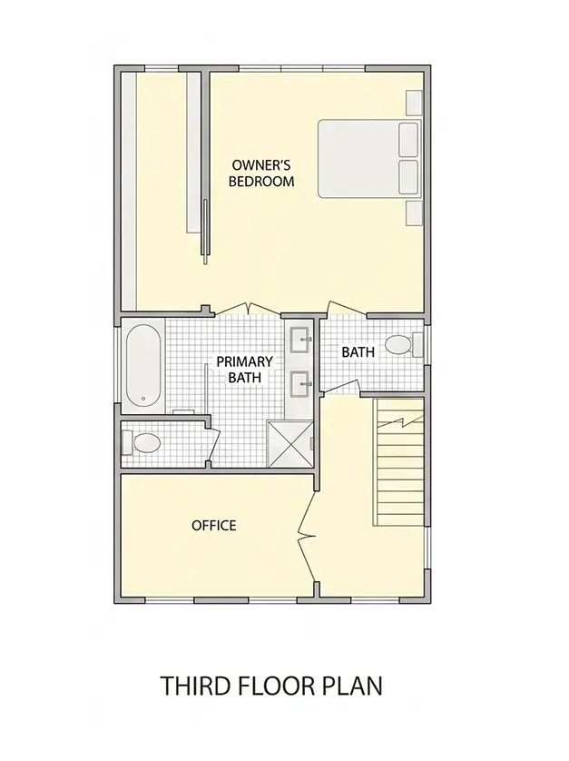 Pagrabs 11 – Trīsstāvu mājas projekts 209 m²: 3 Guļamistabas, Darba istaba, 4 Vannasistabas, Atvērta virtuve, bez Garāžas — 24064R
