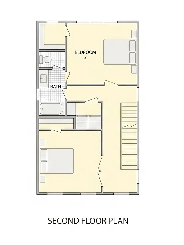2. stāvs 10 – Trīsstāvu mājas projekts 209 m²: 3 Guļamistabas, Darba istaba, 4 Vannasistabas, Atvērta virtuve, bez Garāžas — 24064R