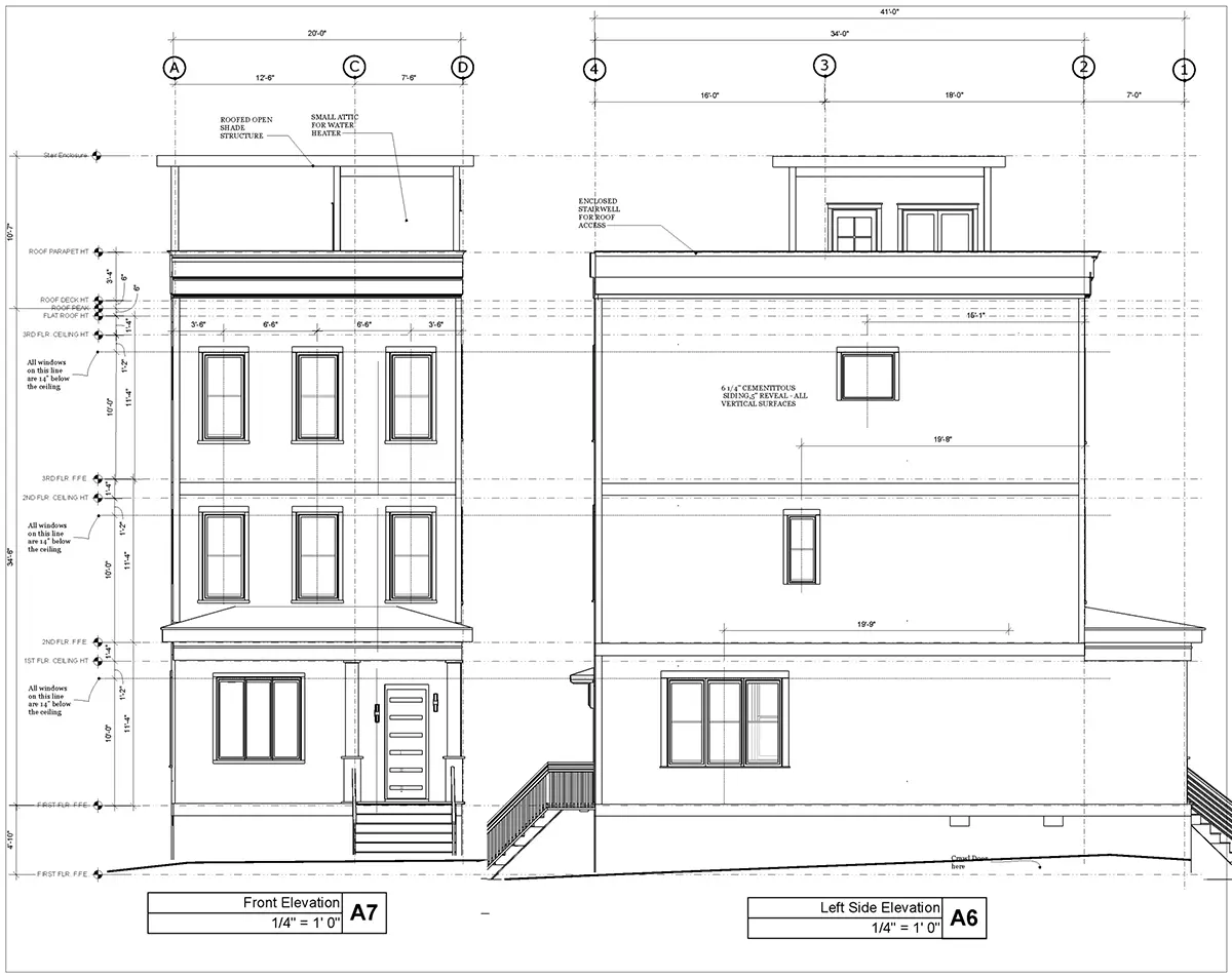 Fasādes 7 – Trīsstāvu mājas projekts 209 m²: 3 Guļamistabas, Darba istaba, 4 Vannasistabas, Atvērta virtuve, bez Garāžas — 24064R
