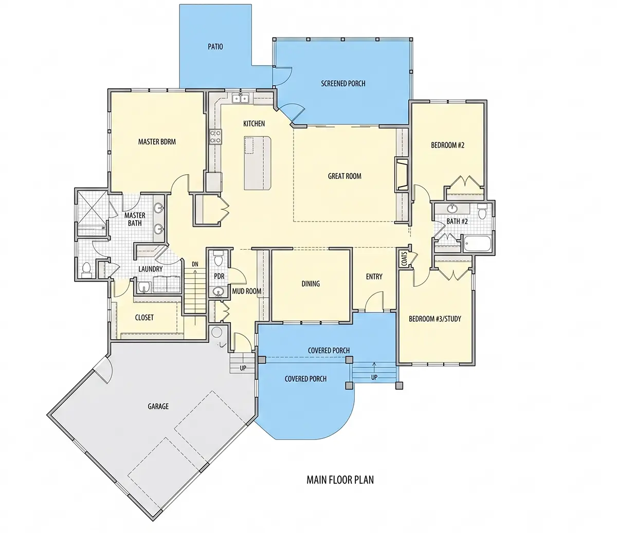 1. stāvs 16 – Mājas projekts ar mansardu 302 m²: 4 Guļamistabas, 4 Vannasistabas, Atvērta virtuve, Garāža — 65567R