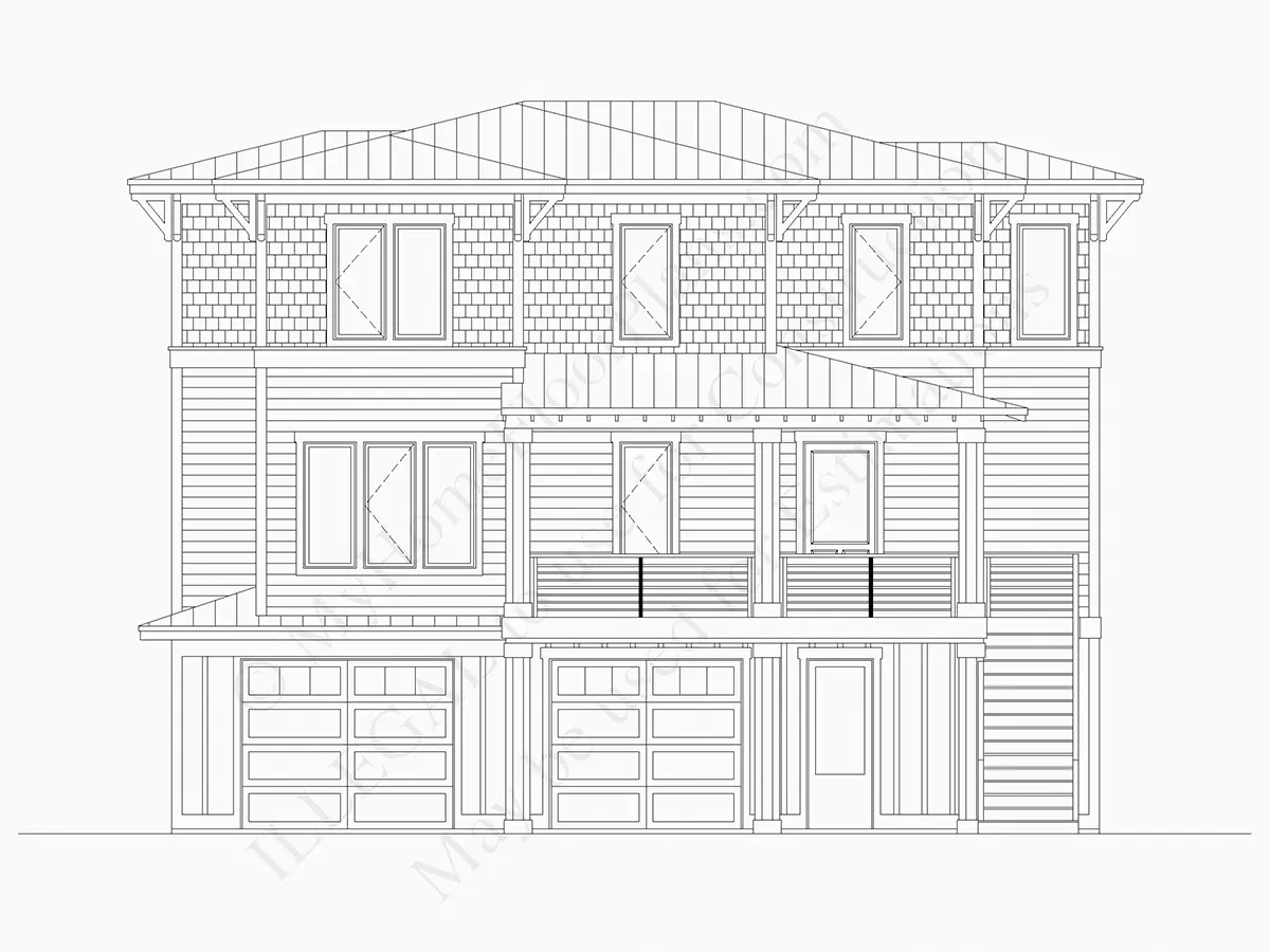 Fasādes 5 – Trīsstāvu mājas projekts 430 m²: 4 Guļamistabas, Darba istaba, 5 Vannasistabas, Atvērta virtuve, Garāža — 49560R