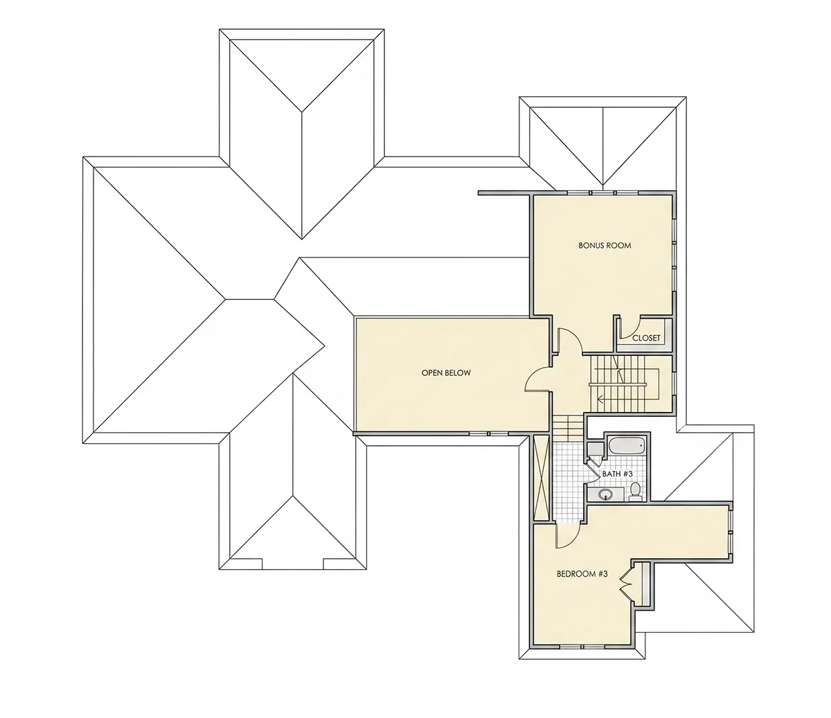 2. stāvs 24 – Mājas projekts ar mansardu 304 m²: 3 Guļamistabas, Darba istaba, 4 Vannasistabas, Atvērta virtuve, Garāža — 17048R