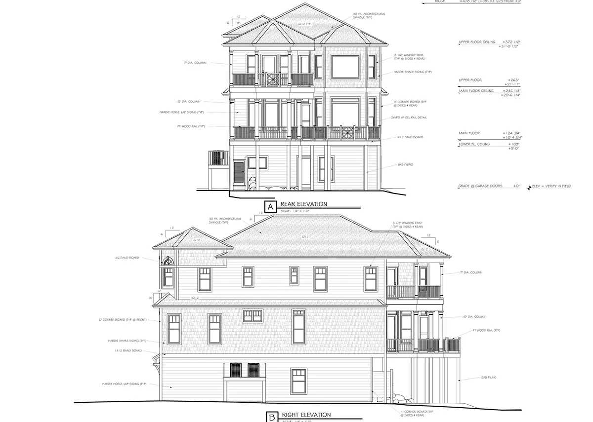 Fasādes 13 – Trīsstāvu mājas projekts 355 m²: 4 Guļamistabas, Darba istaba, 4 Vannasistabas, Atvērta virtuve, Garāža — 13825R