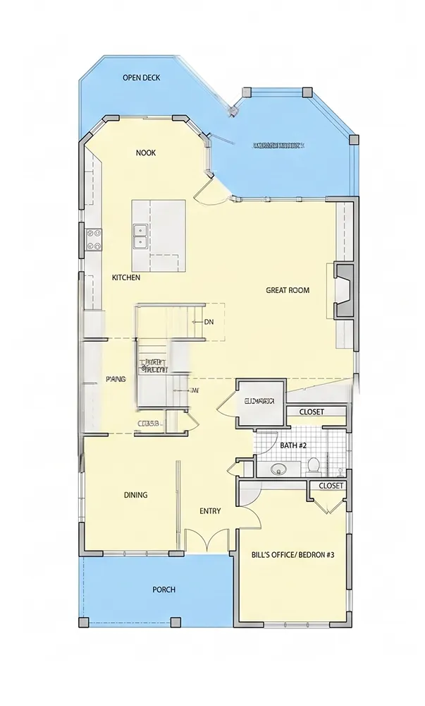 1. stāvs 18 – Trīsstāvu mājas projekts 355 m²: 4 Guļamistabas, Darba istaba, 4 Vannasistabas, Atvērta virtuve, Garāža — 13825R