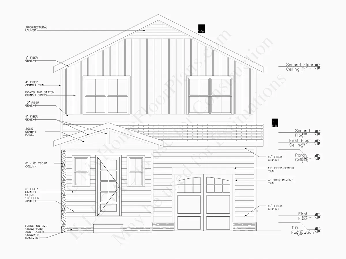 Fasādes 5 – Divstāvu mājas projekts + pagrabu 274 m²: 4 Guļamistabas, Darba istaba, 4 Vannasistabas, Atvērta virtuve, Garāža — 57702R