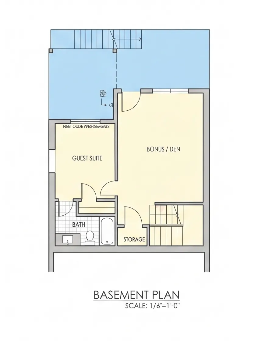 Pagrabs 9 – Divstāvu mājas projekts + pagrabu 274 m²: 4 Guļamistabas, Darba istaba, 4 Vannasistabas, Atvērta virtuve, Garāža — 57702R