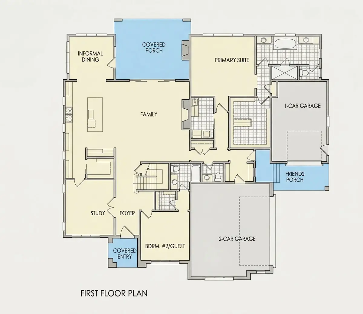 1. stāvs 8 – Mājas projekts ar mansardu 379 m²: 4 Guļamistabas, Darba istaba, 6 Vannasistabas, Atvērta virtuve, Garāža — 15265R
