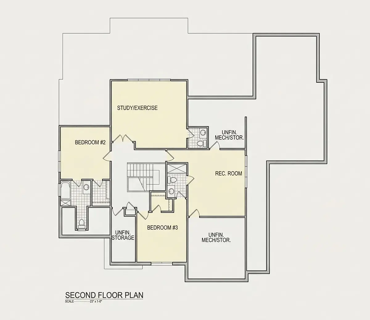 2. stāvs 9 – Mājas projekts ar mansardu 379 m²: 4 Guļamistabas, Darba istaba, 6 Vannasistabas, Atvērta virtuve, Garāža — 15265R