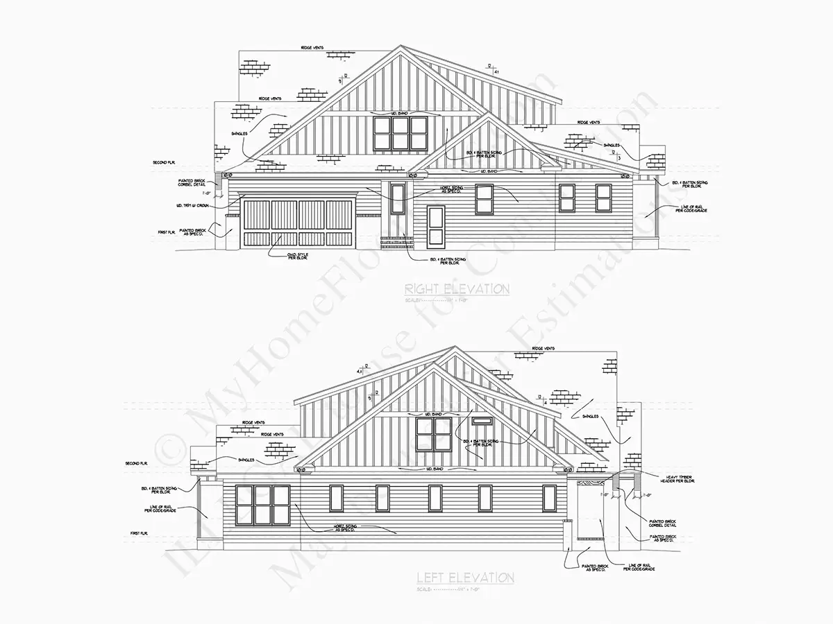 Fasādes 7 – Mājas projekts ar mansardu 379 m²: 4 Guļamistabas, Darba istaba, 6 Vannasistabas, Atvērta virtuve, Garāža — 15265R