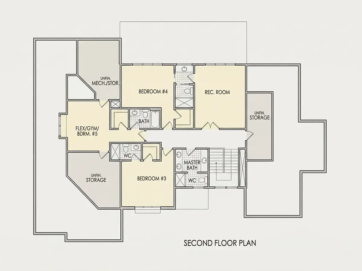 2. stāvs 25 – Mājas projekts ar mansardu 399 m²: 5 Guļamistabas, 7 Vannasistabas, Atvērta virtuve, Garāža — 51547R