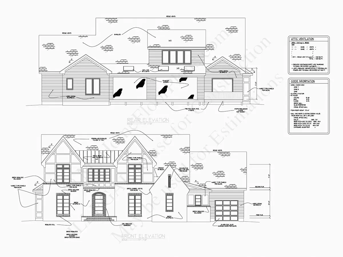 Fasādes 11 – Divstāvu mājas projekts 381 m²: 4 Guļamistabas, 5 Vannasistabas, Atvērta virtuve, Garāža — 84914R
