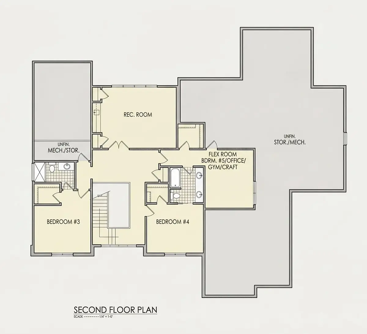 2. stāvs 15 – Divstāvu mājas projekts 381 m²: 4 Guļamistabas, 5 Vannasistabas, Atvērta virtuve, Garāža — 84914R
