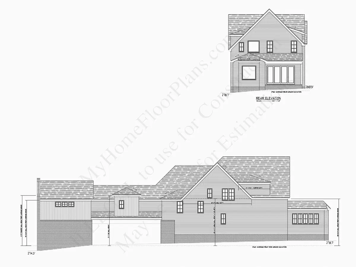 Fasādes 8 – Divstāvu mājas projekts + pagrabu 414 m²: 4 Guļamistabas, Darba istaba, 6 Vannasistabas, Atvērta virtuve, Garāža — 50387R