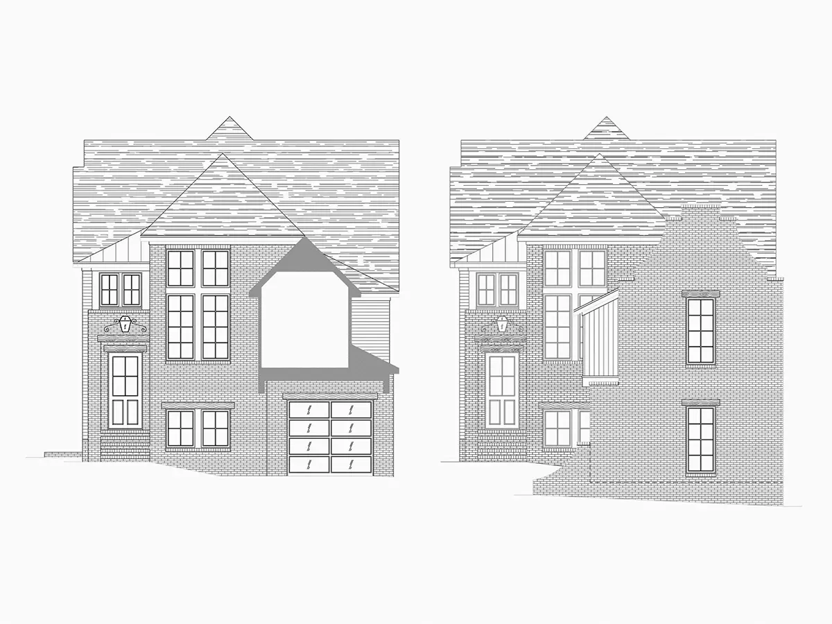 Fasādes 6 – Divstāvu mājas projekts + pagrabu 414 m²: 4 Guļamistabas, Darba istaba, 6 Vannasistabas, Atvērta virtuve, Garāža — 50387R
