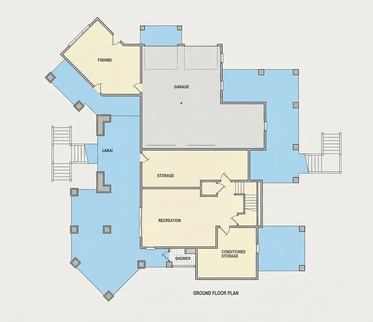 Pagrabs 32 – Trīsstāvu mājas projekts 585 m²: 5 Guļamistabas, Darba istaba, 7 Vannasistabas, Atvērta virtuve, Garāža — 10297R