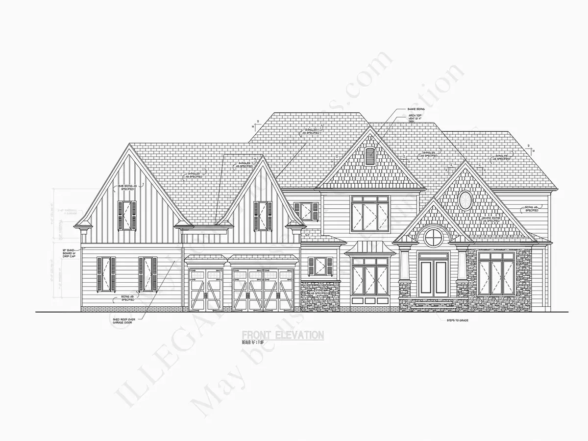 Fasādes 5 – Divstāvu mājas projekts 497 m²: 4 Guļamistabas, Darba istaba, 6 Vannasistabas, Atvērta virtuve, Garāža — 82132R