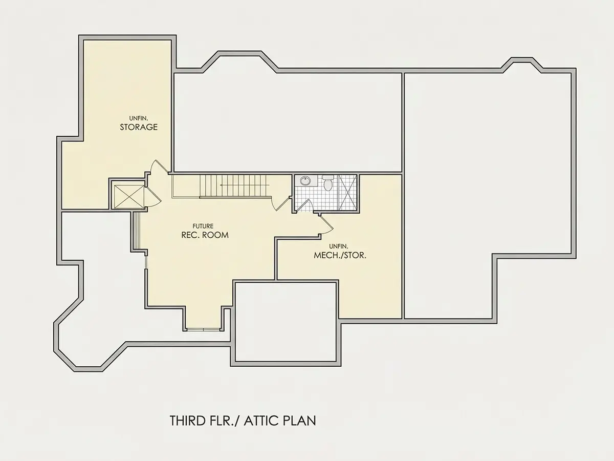 3. stāvs 23 – Trīsstāvu mājas projekts 497 m²: 5 Guļamistabas, Darba istaba, 6 Vannasistabas, Garāža — 85576R