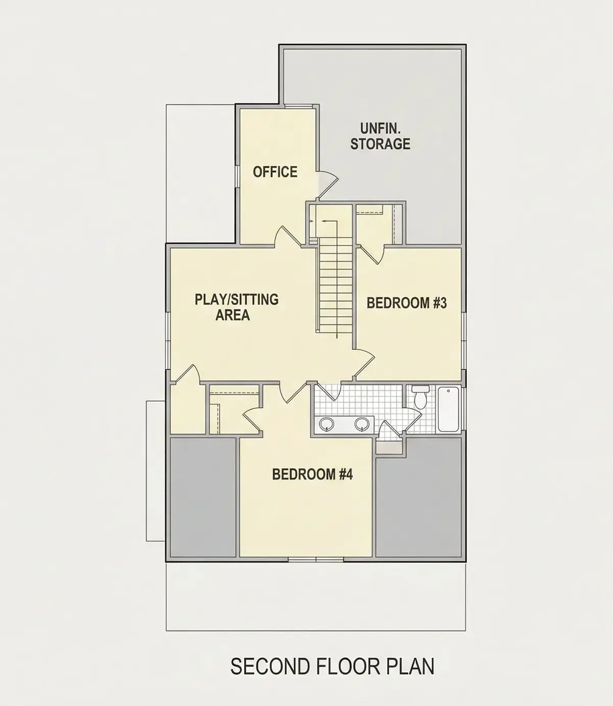 2. stāvs 12 – Mājas projekts ar mansardu 292 m²: 4 Guļamistabas, Darba istaba, 3 Vannasistabas, Atvērta virtuve, bez Garāžas — 57107R