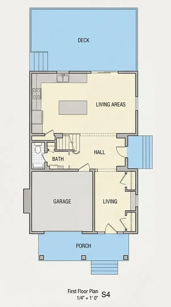 1. stāvs 6 – Trīsstāvu mājas projekts 251 m²: 5 Guļamistabas, Darba istaba, 4 Vannasistabas, Atvērta virtuve, bez Garāžas — 24322R