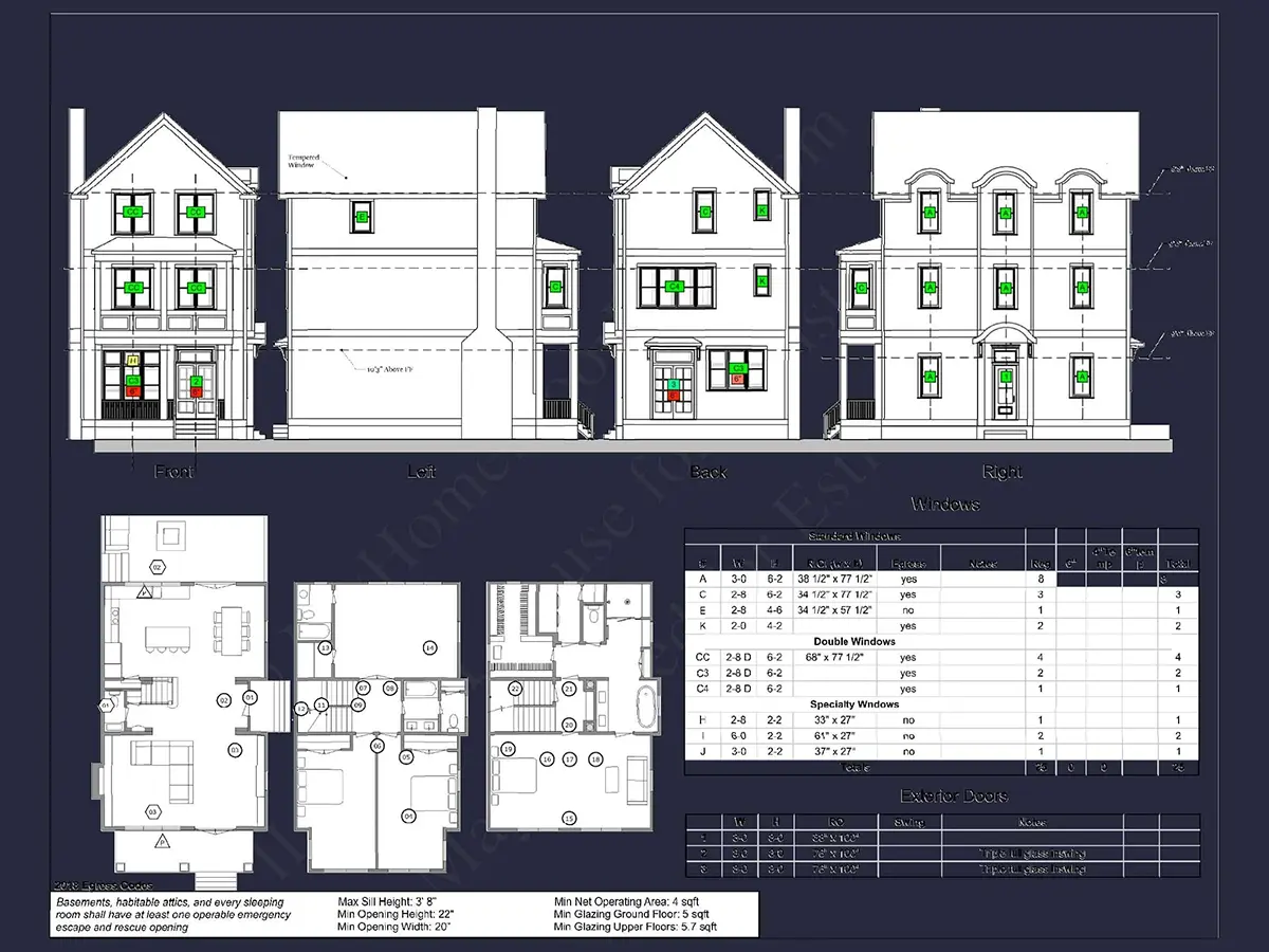 Fasādes 5 – Trīsstāvu mājas projekts 251 m²: 5 Guļamistabas, Darba istaba, 4 Vannasistabas, Atvērta virtuve, bez Garāžas — 24322R