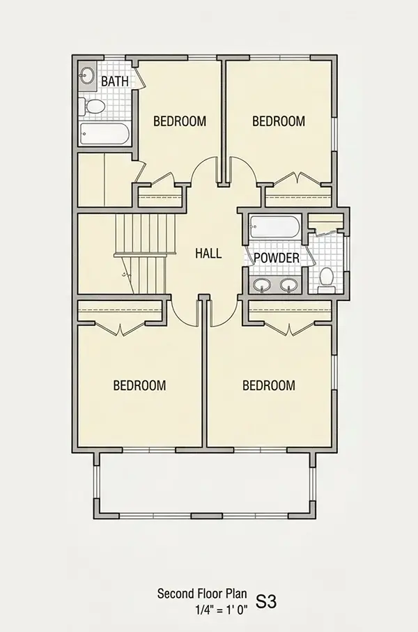 2. stāvs 7 – Trīsstāvu mājas projekts 251 m²: 5 Guļamistabas, Darba istaba, 4 Vannasistabas, Atvērta virtuve, bez Garāžas — 24322R