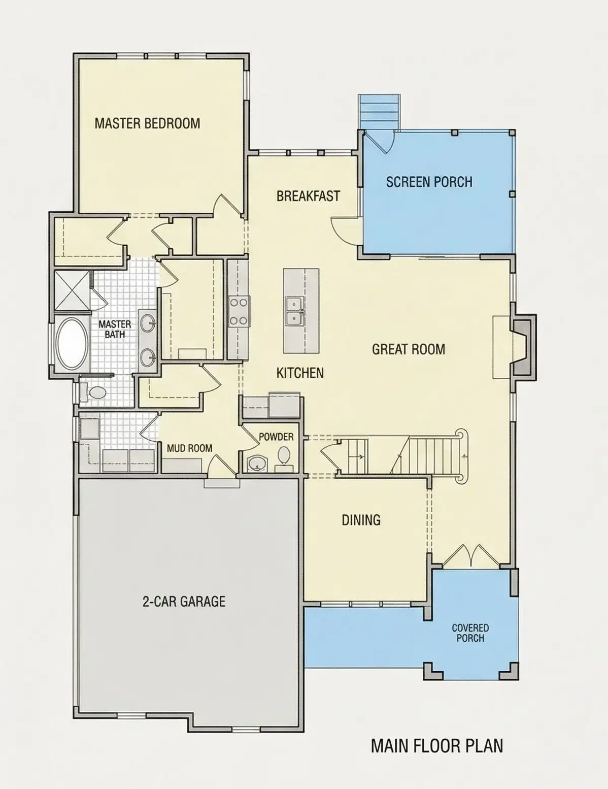 1. stāvs 18 – Divstāvu mājas projekts 318 m²: 5 Guļamistabas, 4 Vannasistabas, Atvērta virtuve, Garāža — 70890R