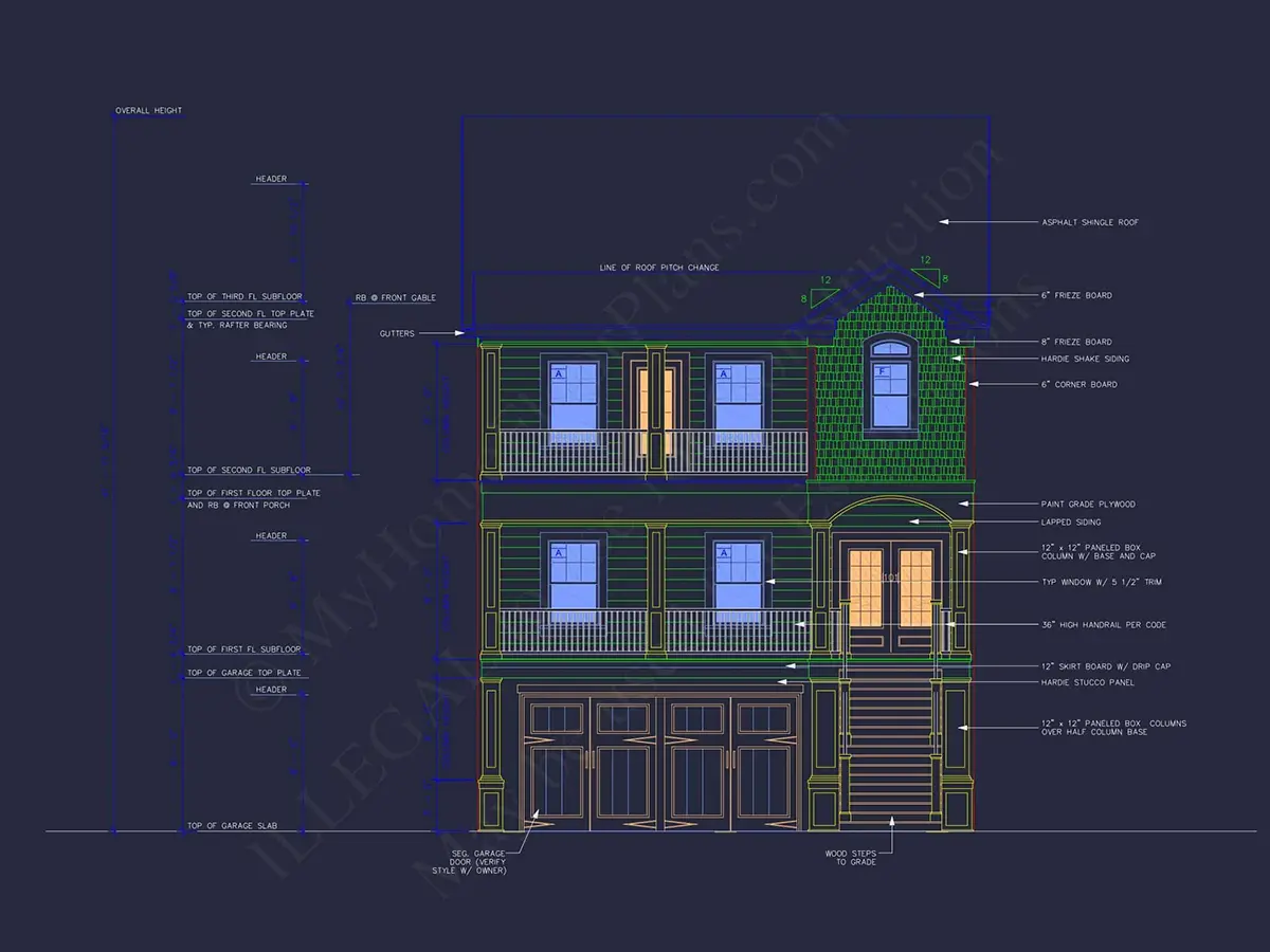 Fasādes 20 – Trīsstāvu mājas projekts 372 m²: 3 Guļamistabas, 5 Vannasistabas, Atvērta virtuve, Garāža — 58990R