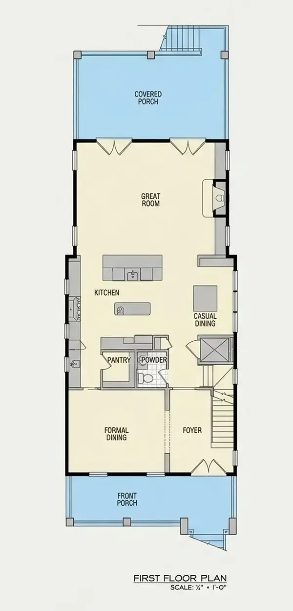 1. stāvs 25 – Trīsstāvu mājas projekts 372 m²: 3 Guļamistabas, 5 Vannasistabas, Atvērta virtuve, Garāža — 58990R