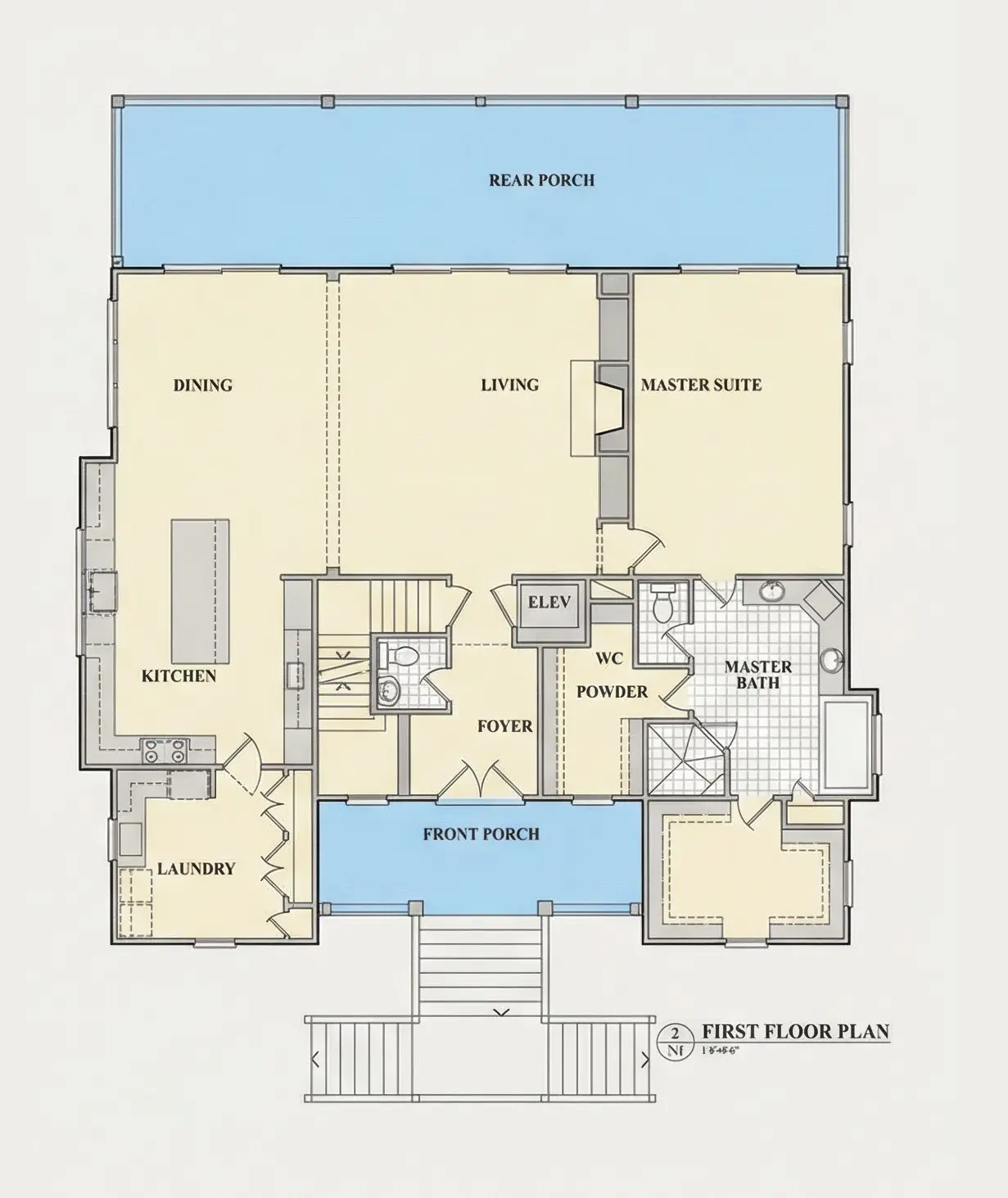 1. stāvs 9 – Trīsstāvu mājas projekts 434 m²: 4 Guļamistabas, Darba istaba, 4 Vannasistabas, Atvērta virtuve, Garāža — 92833R